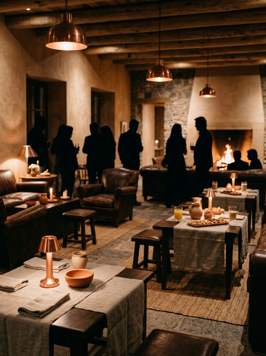 Refined adult social gathering in a modern estancia-inspired club
