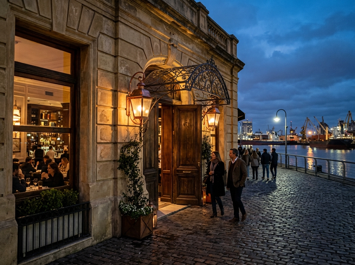 Sophisticated entertainment venue near the port of Buenos Aires at evening